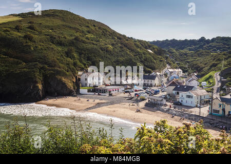 Llangrannog Strand von oben, Ceredigion in West Wales Stockfoto