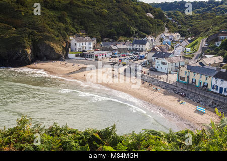 Llangrannog Strand von oben, Ceredigion in West Wales Stockfoto