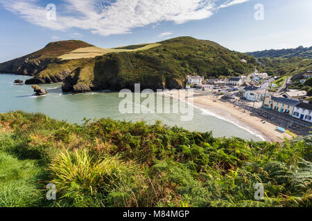 Llangrannog Strand von oben, Ceredigion in West Wales Stockfoto