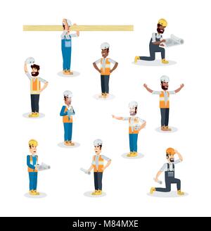 Icon Set von Bau Bauherren über weißen Hintergrund, farbenfrohen Design Vector Illustration Stock Vektor