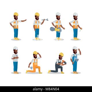 Icon Set von Bau Bauherren mit Tools auf weißem Hintergrund, farbenfrohen Design Vector Illustration Stock Vektor