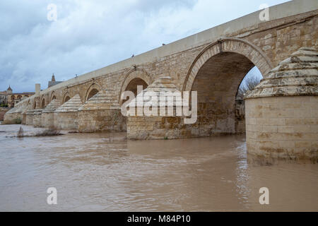 Die Römische Brücke von Córdoba ist eine Brücke in der Altstadt von Córdoba, Andalusien, Südspanien, ursprünglich im frühen 1. Jahrhundert v. Chr. Stockfoto