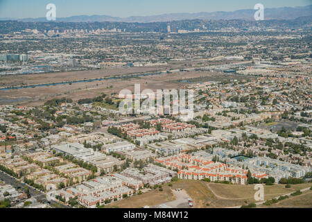 Luftaufnahme von Playa Del Rey, aus dem Flugzeug, Los Angeles, Kalifornien Stockfoto