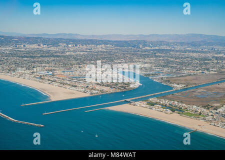 Luftaufnahme von Marina Del Rey und Playa Del Rey aera aus dem Flugzeug, Los Angeles, Kalifornien Stockfoto