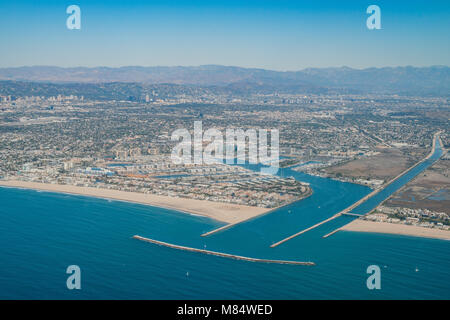 Luftaufnahme von Marina Del Rey und Playa Del Rey aera aus dem Flugzeug, Los Angeles, Kalifornien Stockfoto