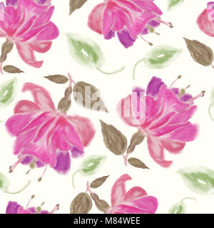 Nahtlose Muster von Aquarell fuchsia Blumen Stockfoto