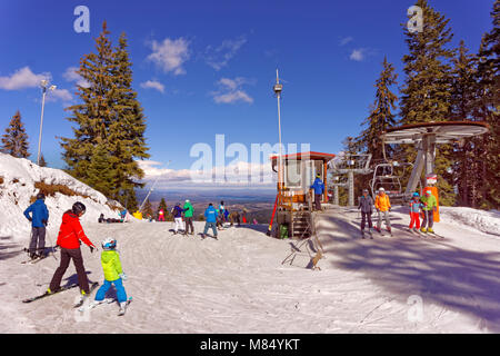 Martinovi Baraki Sessellift Gipfel in Borovets Ski Resort, Targovishte, Bulgarien. Stockfoto