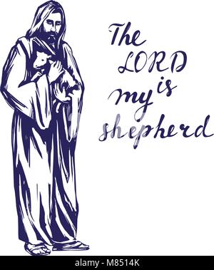 Jesus Christus, der Sohn Gottes, ein Lamm in seinen Händen, Symbol des Christentums Hand gezeichnet Vector Illustration Stock Vektor