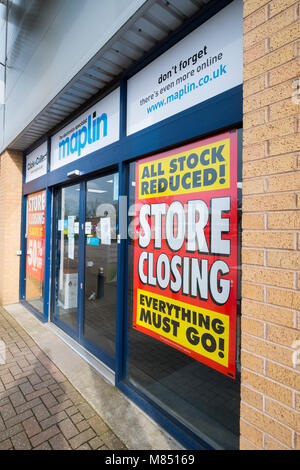 Maplin store Schließung Verkauf an Brücke Retail Park, Telford, Shropshire, England, UK. Stockfoto