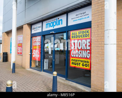 Maplin store Schließung Verkauf an Brücke Retail Park, Telford, Shropshire, England, UK. Stockfoto