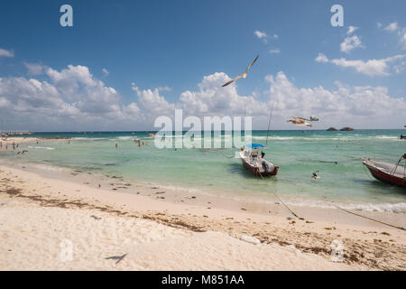 Fischerboote auf Cancun Beach Stockfoto