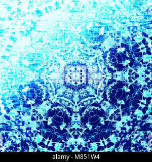 Kalten, blauen indischen Muster, Tribal floral Kreis mit traditionellen Elementen. Luxus Weihnachten Textur, gefroren Schneeflocke. Boho Background, orienta Stockfoto