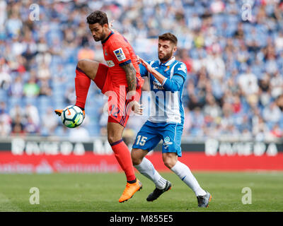 BARCELONA, SPANIEN - 11. März: William Jose, #12 der Real Sociedad in Aktion mit während des 2017/2018 LaLiga Santander Runde 28 Spiel zwischen RCD Espany Stockfoto