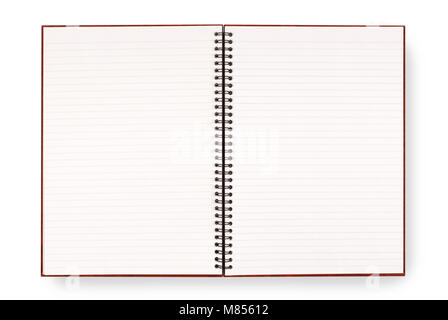 Schreiben oder Buch mit gefütterter leere weiße Seiten auf einem weißen Hintergrund. Stockfoto