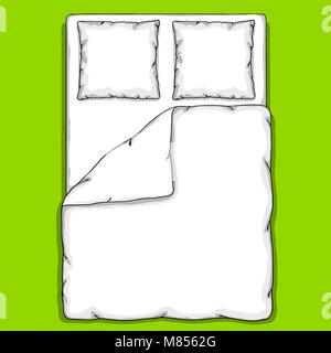 Bettwäsche Vorlage mit Kissen, Bettdecke und Blatt Stock Vektor