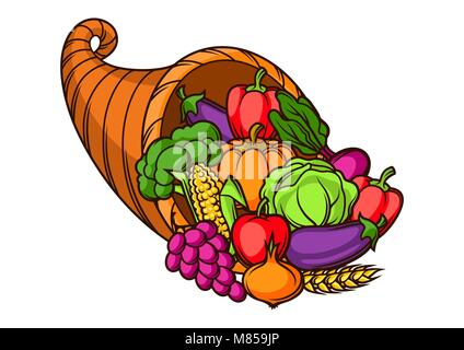 Ernte Abbildung. Herbst Füllhorn mit saisonalen Früchten und Gemüse Stock Vektor