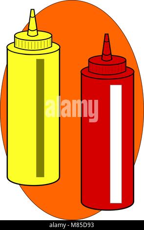 Zwei Ketchup und Senf squeeze Flaschen Stock Vektor