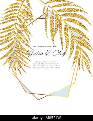 Beautifil Einladung Hochzeit mit Palm Tree Leaf Silhouette Vector Illustration Stock Vektor