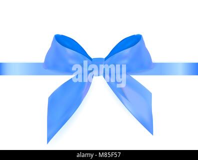 Dekorative blaue Bogen mit Blue Ribbon isoliert auf Weiss. 3D realistische Vector Illustration Stock Vektor