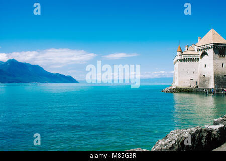 Ansicht der berühmten Chateau de Chillon, Schweiz. Stockfoto