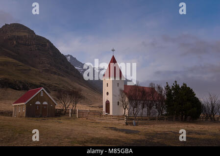 Blick auf das Meer Reynisdrangar Stapel von Dyrholaey, Island mit Blick auf das Meer, Wellen, schwarzen vulkanischen Sand Strand, Felsen, Berge, und Vögel im Vordergrund Stockfoto