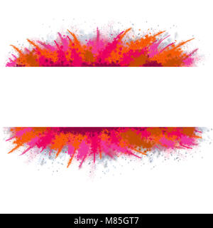 White Banner mit bunten Farbe Splash Textur. Abstrakte farbenfrohe Splatter. Holi, Geburtstag, Jubiläum. Stockfoto