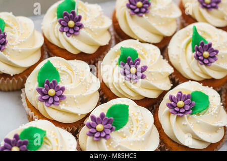 Frisch gebackene Vanille Cupcakes mit Butter Creme. Süße Hintergrund. Stockfoto
