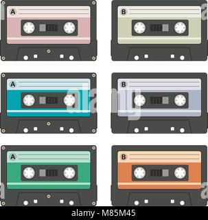 Vektor Tonbandkassetten auf weißem Hintergrund. Sammlung von Vintage Musik Kassetten Stock Vektor