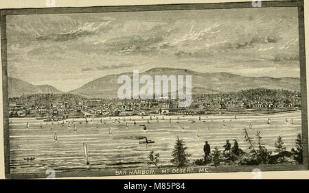 „Down East Latch Strings“, veröffentlicht 1887, beschreibt die landschaftlich reizvollen touristischen Regionen von New England, die von der Boston and Maine Railroad erreichbar sind. Es zeigt die Küste, Seen und Berge der Region und bietet Einblicke in lokale Wahrzeichen, natürliche Schönheit und touristische Ziele. Dieser Reiseleiter richtet sich an Reisende, die Neuenglands reiche Landschaften und Attraktionen erkunden. Stockfoto