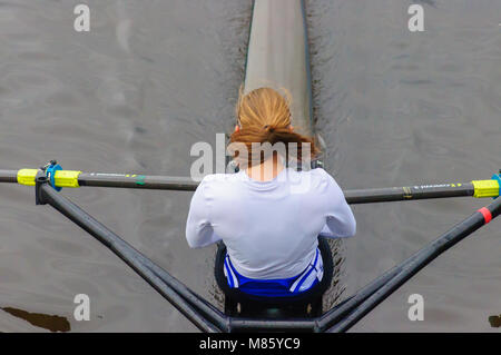 Glasgow, Schottland, Großbritannien. 14. März, 2018. UK Wetter. Rowers Training auf dem Trockenen und milden Tag auf den Fluss Clyde. Credit: Skully/Alamy leben Nachrichten Stockfoto