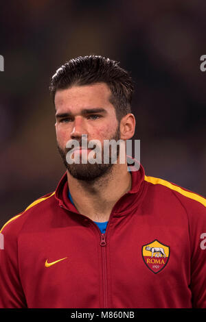 Alisson Ramses Becker von der Roma während der Uefa Champions League die Runde der 16 zweiten Bein Übereinstimmung zwischen Roma 1-0 Shakhtar Donetsk im Olympiastadion am 13. März 2018 in Rom, Italien. Credit: Maurizio Borsari/LBA/Alamy leben Nachrichten Stockfoto