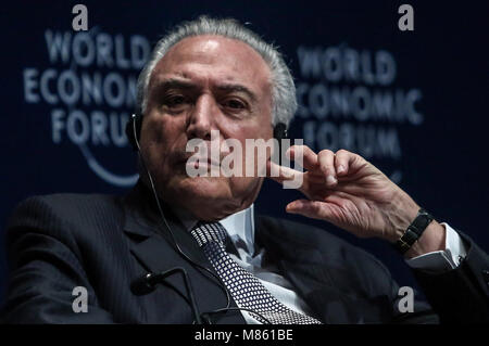 Sao Paulo, Brasilien. 14 Mär, 2018. Der brasilianische Präsident Michel Temer nimmt Teil an der Eröffnung des World Economic Forum für Lateinamerika, in Sao Paulo, Brasilien, am 14. März 2018. Credit: Rahel Patrasso/Xinhua/Alamy leben Nachrichten Stockfoto