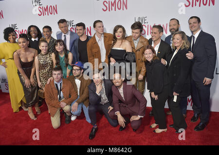 Los Angeles, Kalifornien. 13 Mär, 2018. Cast an der 'Liebe, Simon' Special Screening am Westfield Century City am 13. März in Los Angeles, Kalifornien 2018. | Verwendung weltweit/picture Alliance Quelle: dpa/Alamy leben Nachrichten Stockfoto