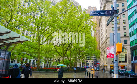 New York City, Vereinigte Staaten von Amerika - Mai 02, 2016: Bowling Green, Manhattan, NYC, USA am 02.Mai 2016 Stockfoto