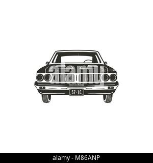 Jahrgang Hand gezeichnet Muscle Car. Retro auto Symbol Design. Classic Car Emblem auf weißem Hintergrund. Vektor Elemente. American Auto-Symbol. USA automotive Thema Stock Vektor