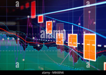 Börse - rote Kerze, Graphen und Diagramme - Finanzen Konzept Stockfoto