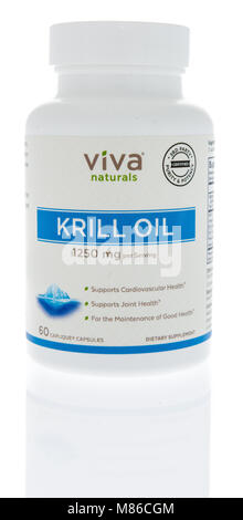 Winneconne, WI - 27. Februar 2018: eine Flasche Viva Naturals Krill Öl auf einem isolierten Hintergrund. Stockfoto