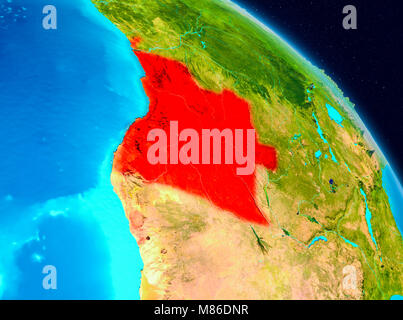 Platz Blick auf Angola in Rot hervorgehoben auf dem Planeten Erde. 3D-Darstellung. Elemente dieses Bild von der NASA eingerichtet. Stockfoto