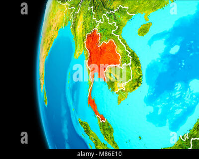 Thailand als aus der Umlaufbahn der Erde auf dem Planeten Erde gesehen in Rot mit sichtbare Rahmen hervorgehoben. 3D-Darstellung. Elemente dieses Bild von der NASA eingerichtet Stockfoto