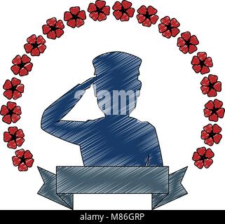 Silhouette der Soldat salutierte mit Kranz Blumen Stock Vektor