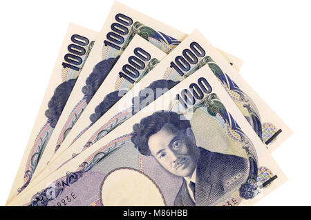 Japan 1000 Yen Währung Rechnungen auf einem weißen Hintergrund. Stockfoto