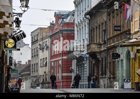 Novi Sad, Serbien. Februar 8, 2017. Blick auf die Fußgängerzone Stockfoto