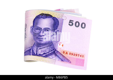 Satz von Thai Baht Währung Rechnungen auf einem weißen Hintergrund. Stockfoto