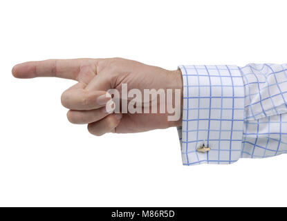 Executive Geschäftsmann, der seine Finger isoliert auf einem weißen Hintergrund. Stockfoto