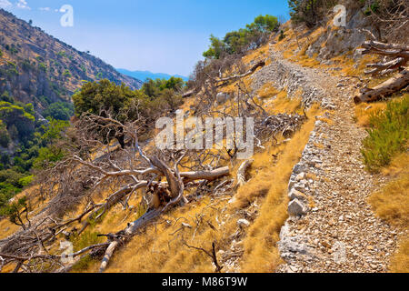 Stone Desert Trail in der Nähe der Einsiedelei Pustinja Blaca auf der Insel Brac, Dalmatien Region von Kroatien Stockfoto