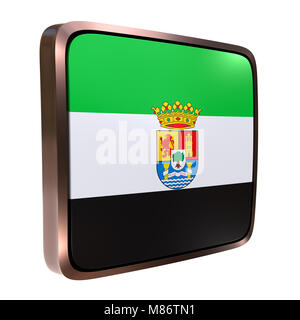 3D-Rendering für eine Gemeinschaft Extremadura Flagge Symbol. Auf weiß Isoliert Stockfoto