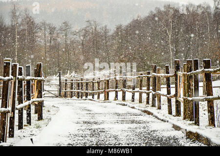 Winterlandschaft an der Ranch. Stockfoto