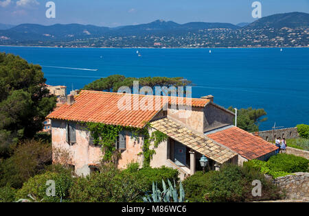 Blick von der Zitadelle auf Golf von Saint Tropez, Côte d'Azur, Südfrankreich, Cote d'Azur, Frankreich, Europa Stockfoto