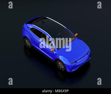 Metallic blau elektrische SUV-Konzept Auto auf dem Boden. 3D-Bild. Original Design. Stockfoto