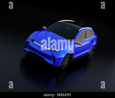 Metallic blau elektrische SUV-Konzept Auto auf dem Boden. 3D-Bild. Original Design. Stockfoto